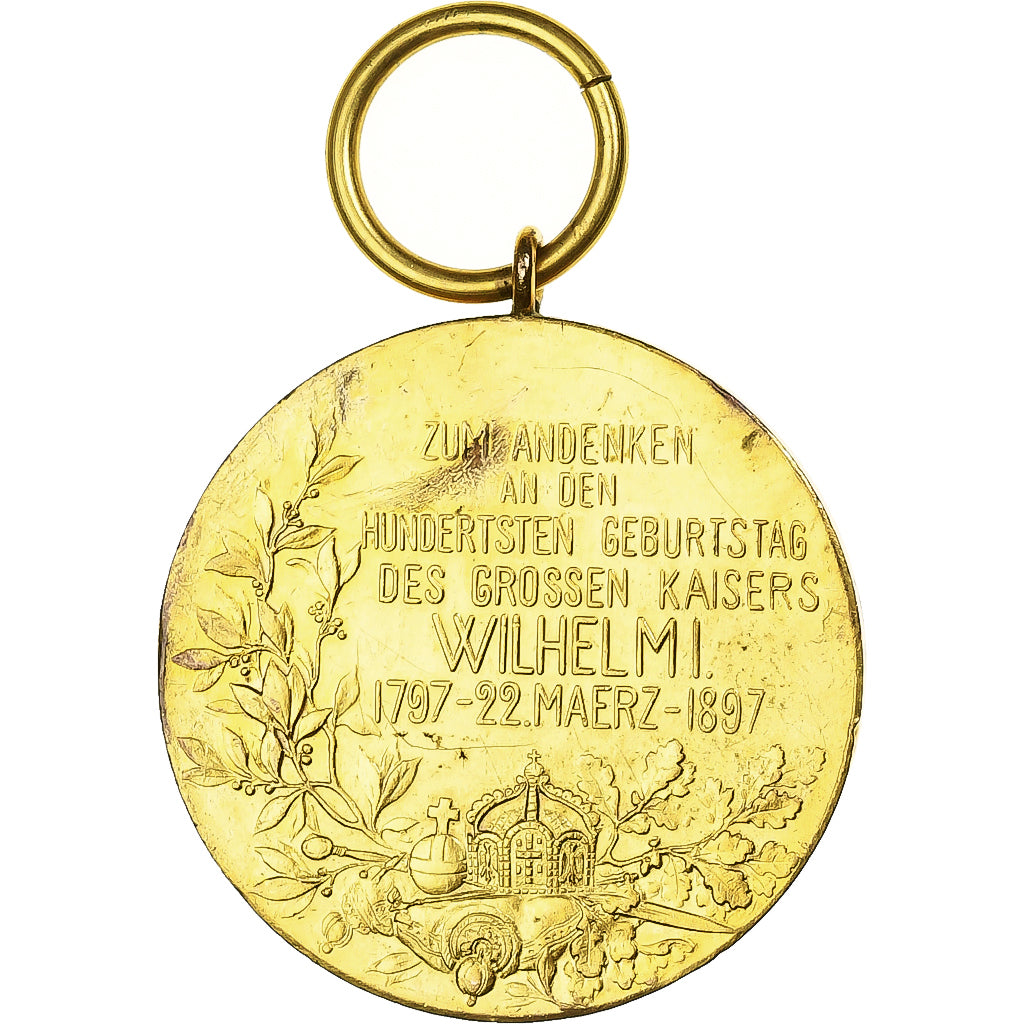 Germania, medaglia, Wilhelm Ier, Koenig von Preussen, 1897, Bronzo dorato, BB