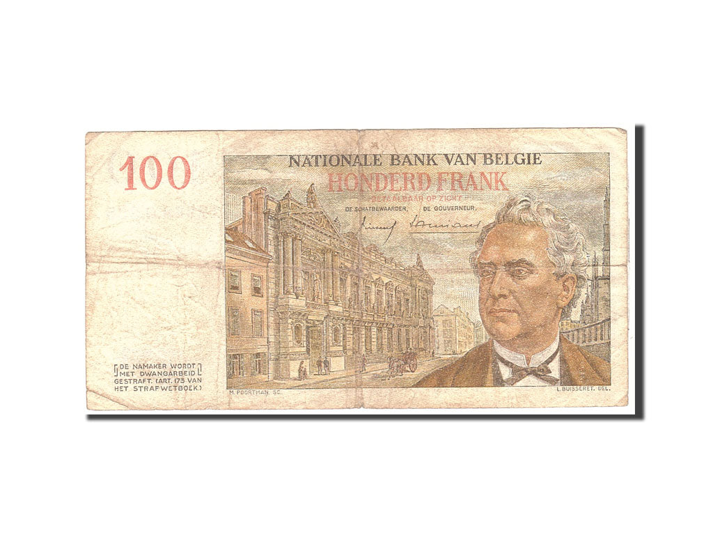 Banknote, Belgium, 100 Francs, 1958, 1958-12-09, KM:129c, VG(8-10)