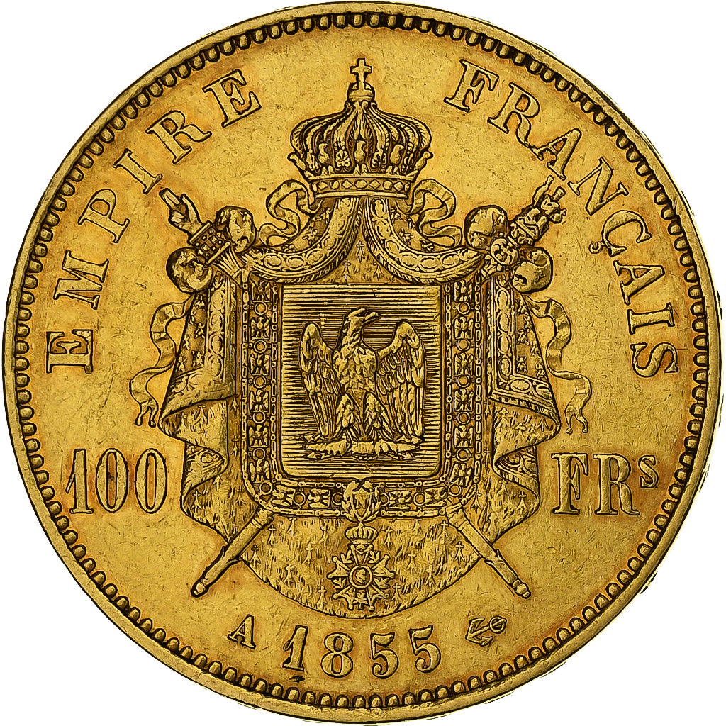 Francia, Napoleon III, 100 Francs, 1855, Paris, Oro, BB, Gadoury:1135, KM:786.1