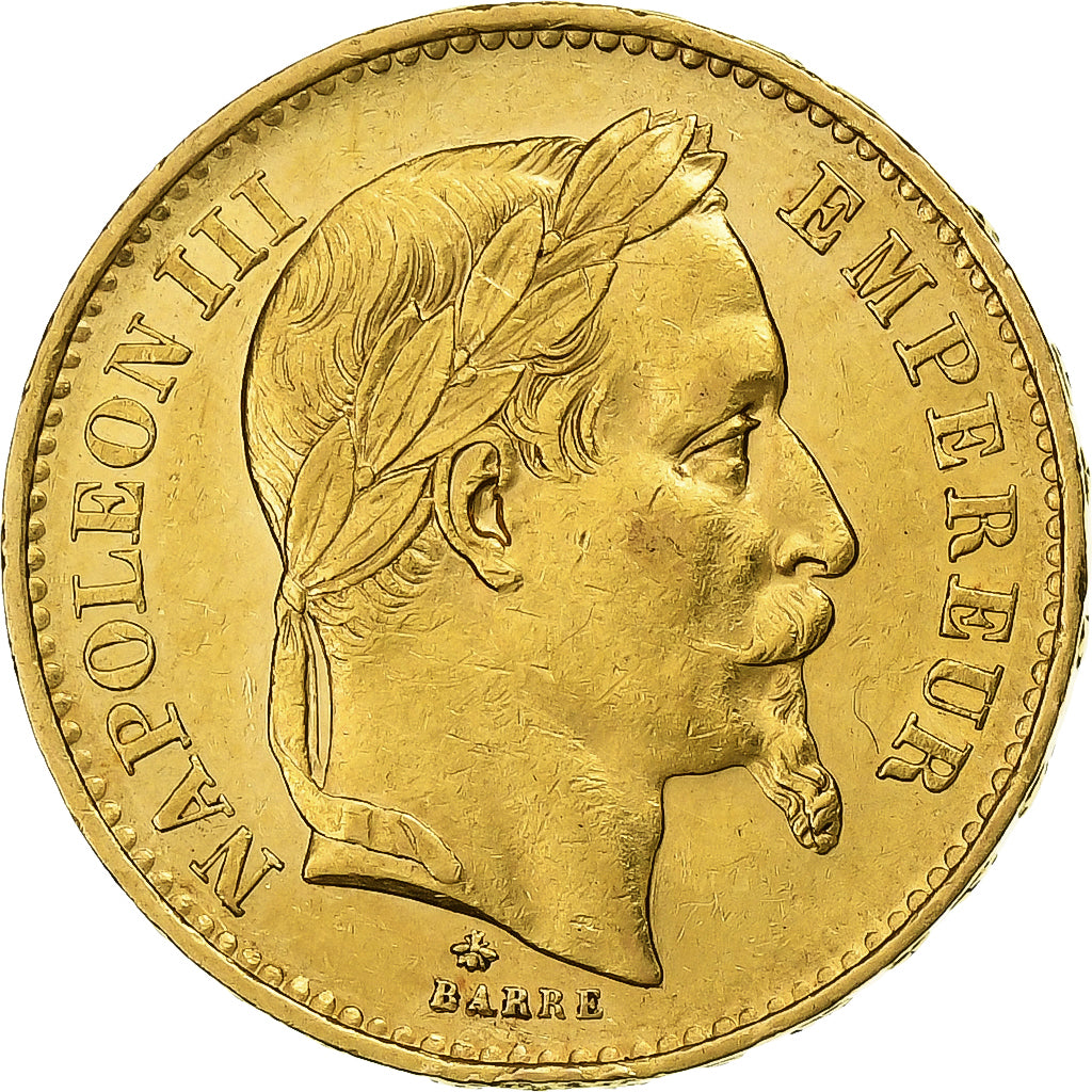 França, Napoleon III, 20 Francs, Napoléon III, 1870, Paris, Dourado