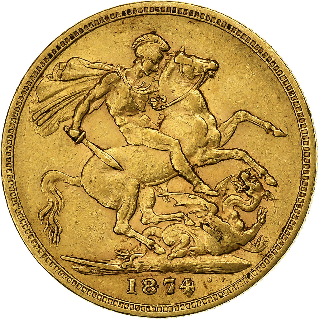 Australia, Victoria, Sovereign, 1874, Sydney, Gold, EF(40-45), KM:7