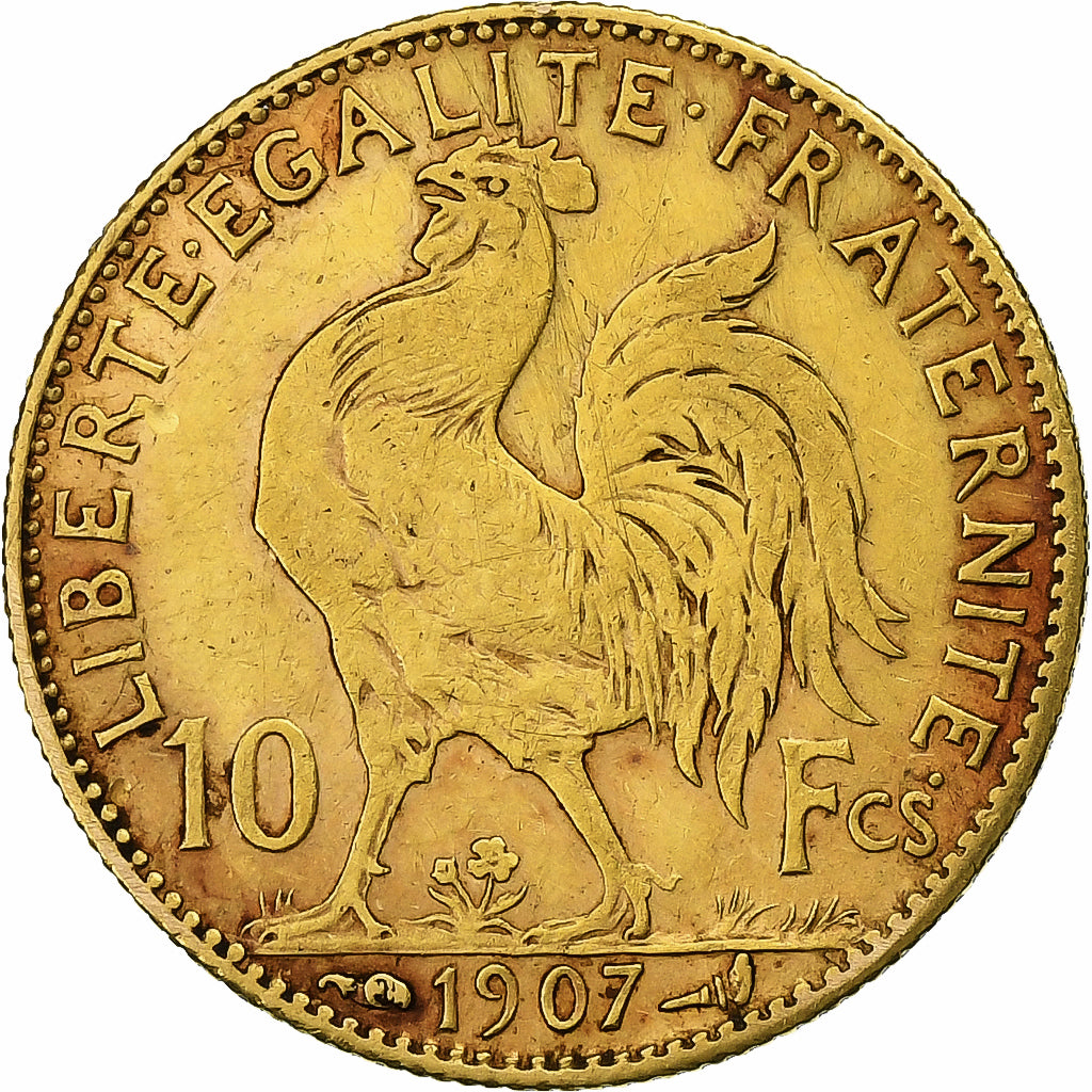 France, 10 Francs, Marianne, 1907, Paris, Gold, AU(50-53), Gadoury:1017, KM:846