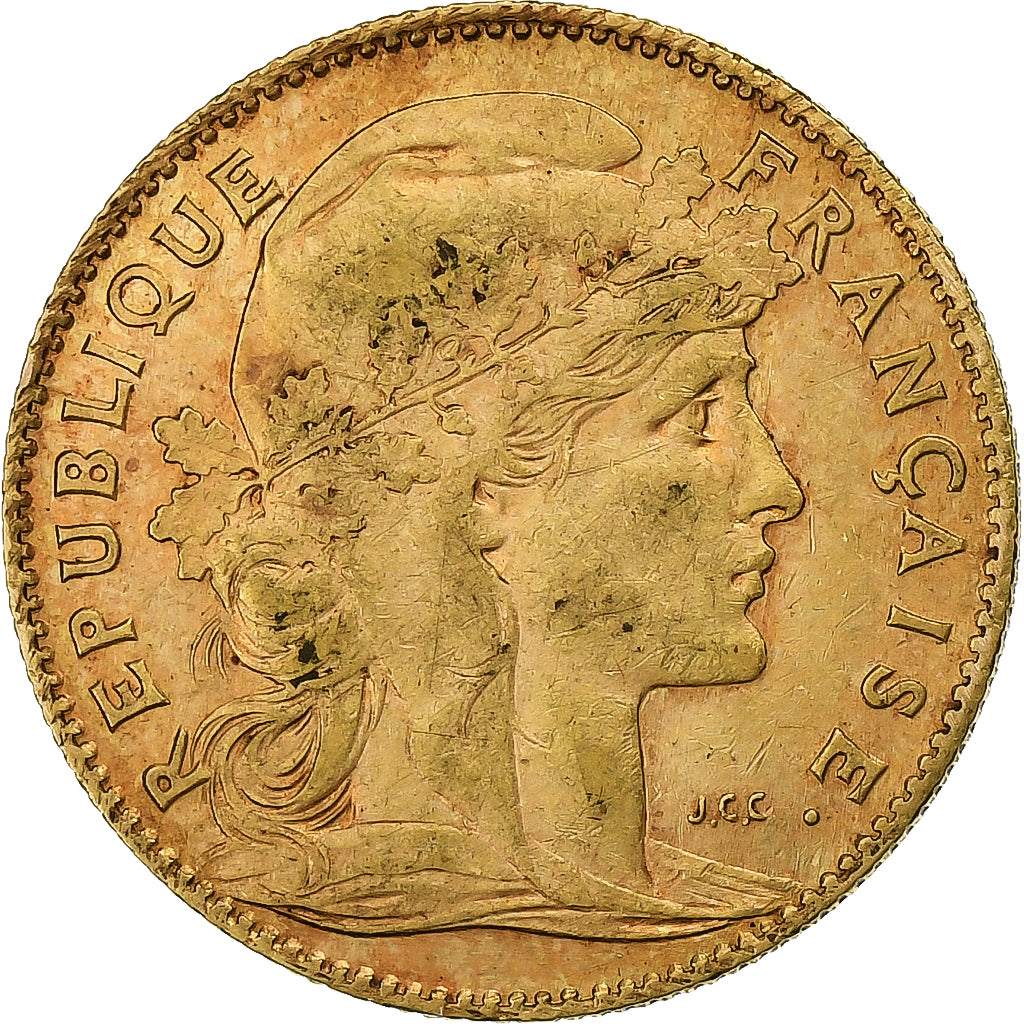Francja, 10 Francs, Marianne, 1907, Paris, Złoto, AU(50-53), Gadoury:1017
