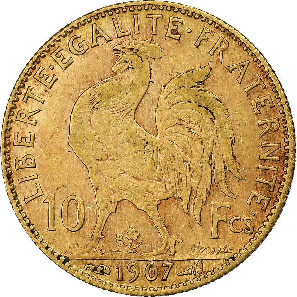 Francja, 10 Francs, Marianne, 1907, Paris, Złoto, AU(50-53), Gadoury:1017