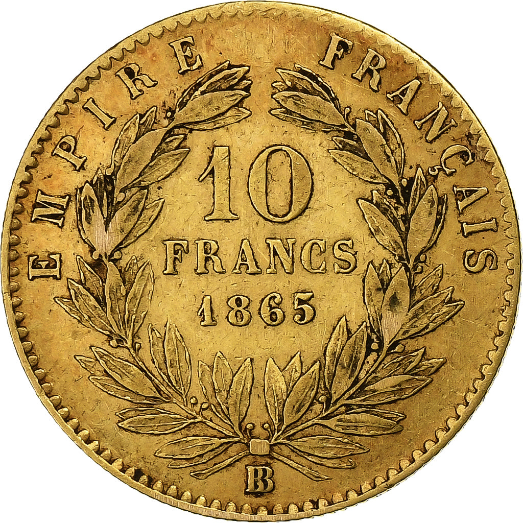 Munten, Frankrijk, Napoleon III, Napoléon III, 10 Francs, 1865, Strasbourg
