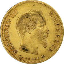 França, Napoleon III, 10 Francs, 1857, Paris, Dourado, VF(20-25), Gadoury:1014