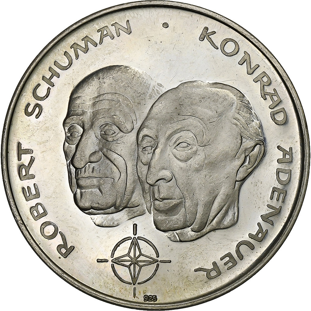 Frankrijk, Medaille, Schuman-Adenauer, Dixième Ecu d'Europe, 1975, Zilver, ZF+
