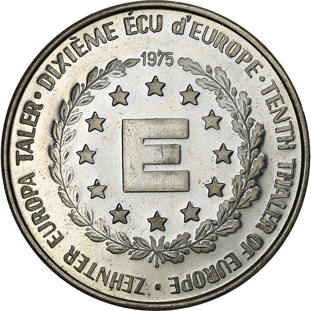 Frankrijk, Medaille, Schuman-Adenauer, Dixième Ecu d'Europe, 1975, Zilver, ZF+