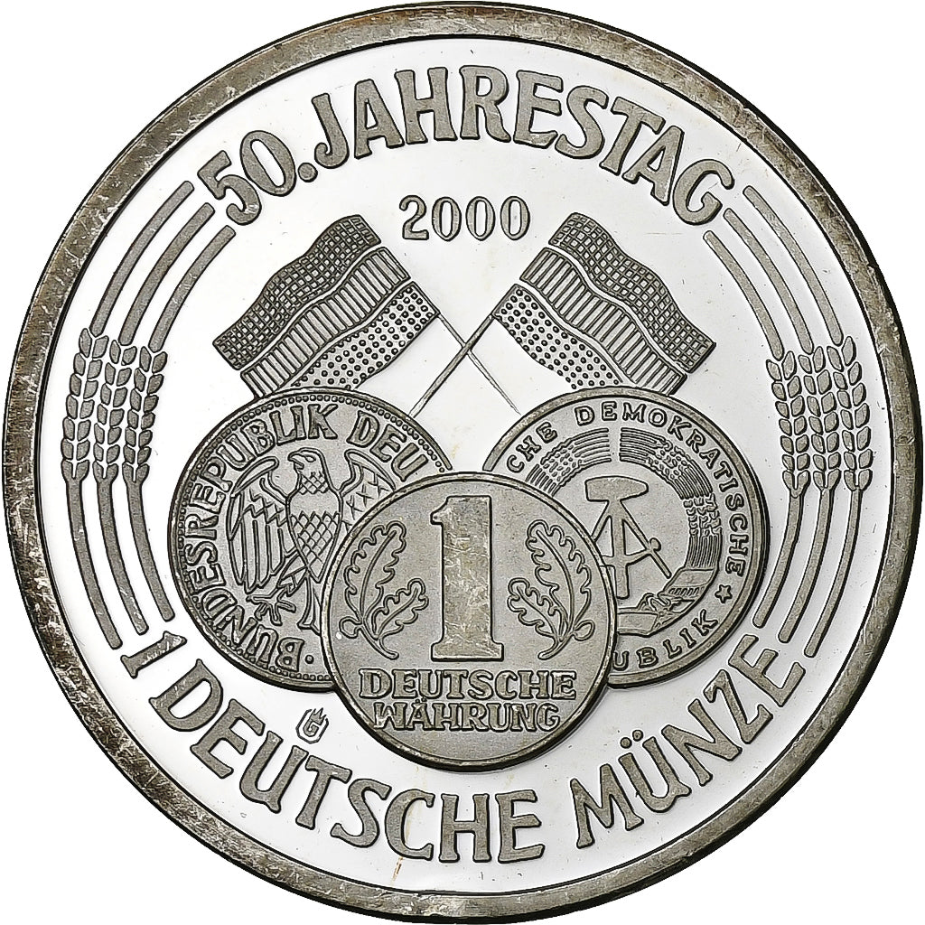Germania, medaglia, 50 Jahrestag 1 Deutsche Münze, 2000, Argento, SPL