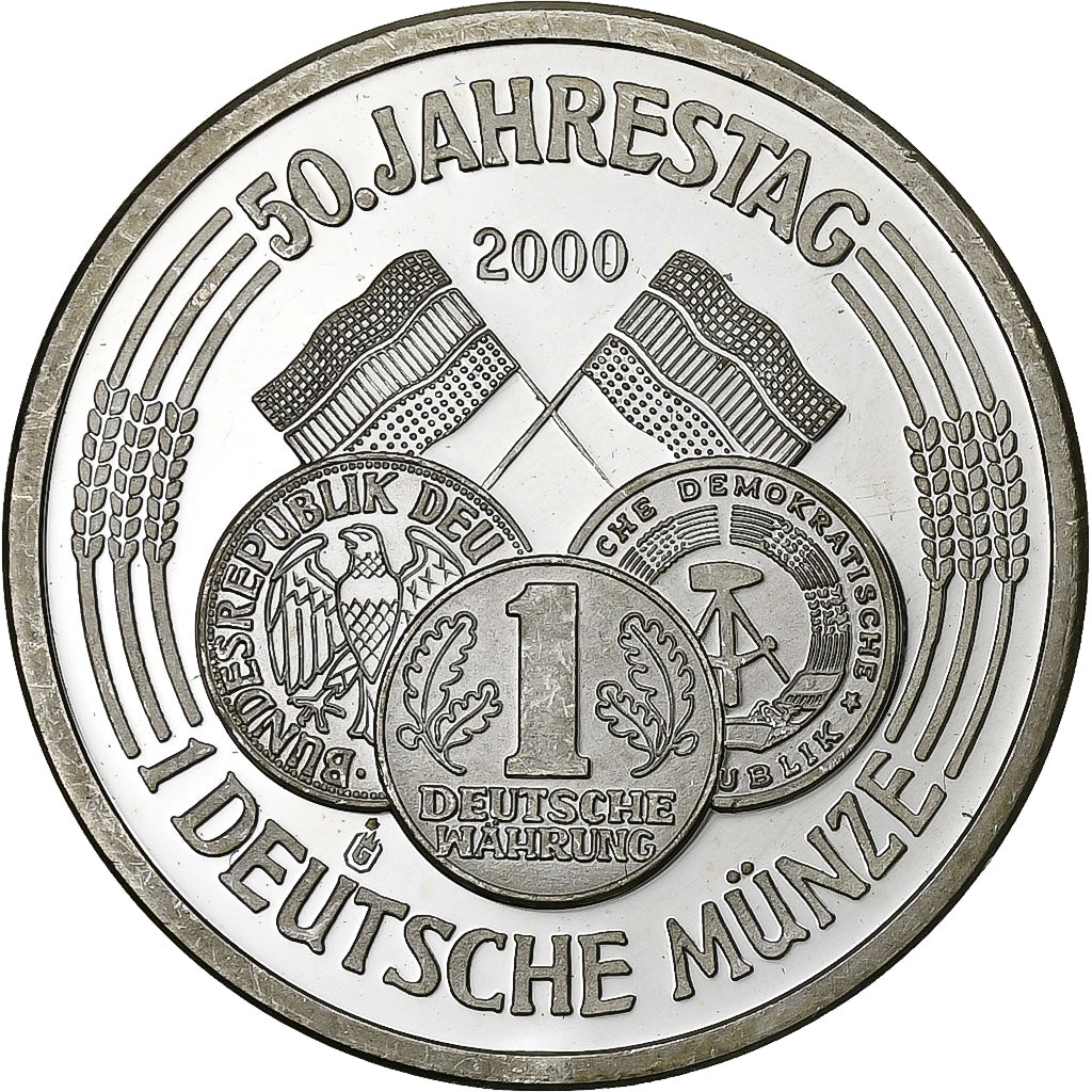 Germania, medaglia, 50 Jahrestag 1 Deutsche Münze, 2000, Argento, SPL