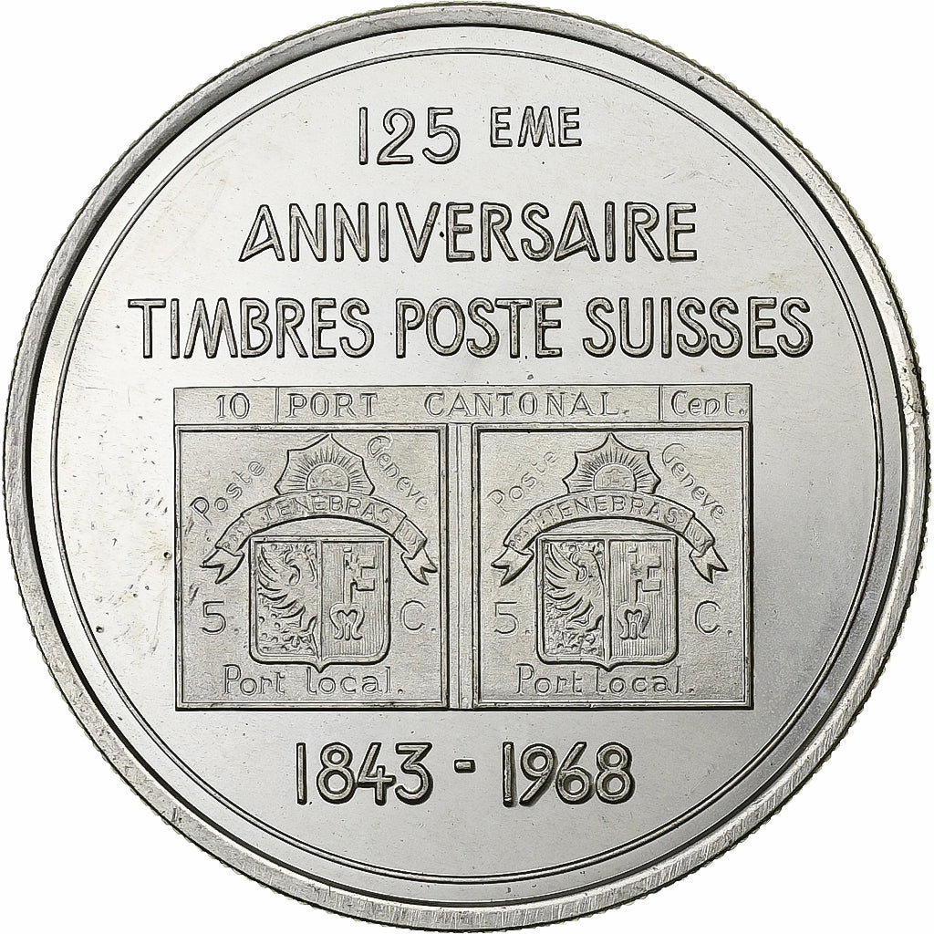 Szwajcaria, medal, 125ème Anniversaire des Timbres Poste Suisses, 1968, Srebro