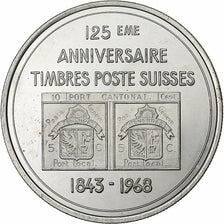 Suisse, Médaille, 125ème Anniversaire des Timbres Poste Suisses, 1968, Argent