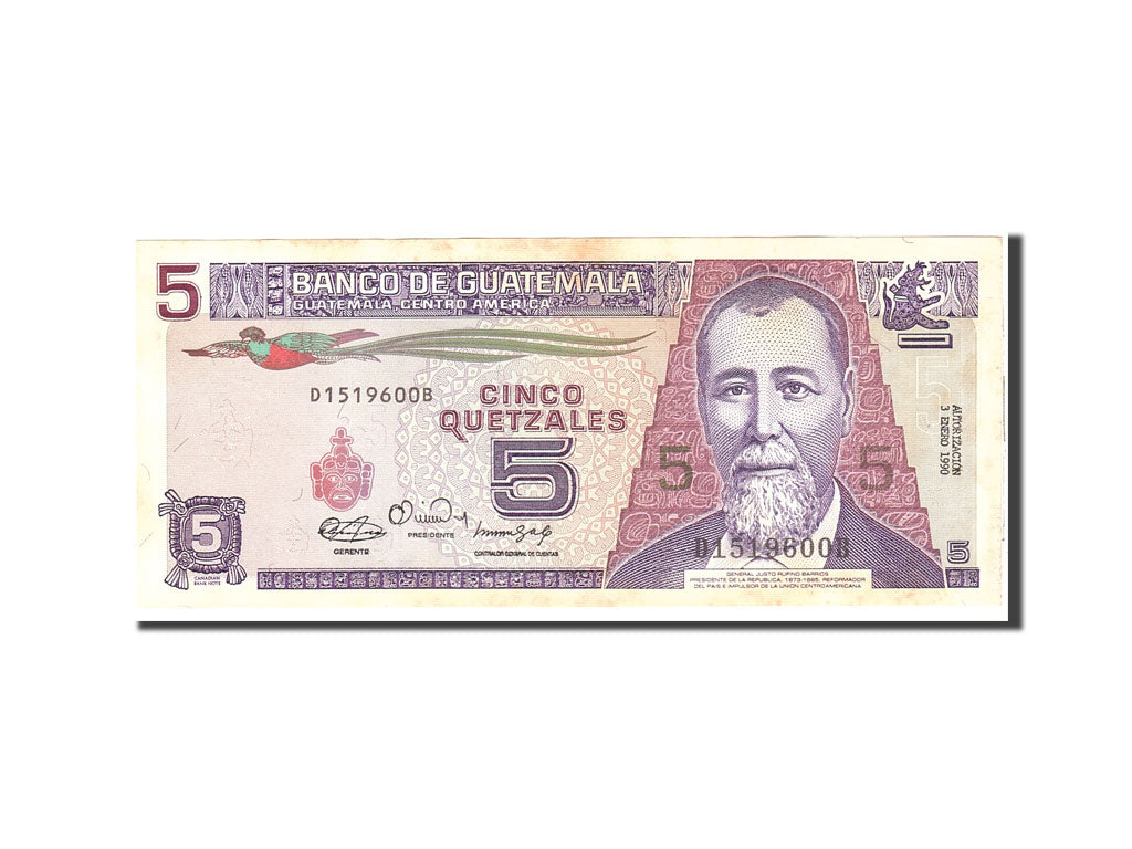 Billete, 5 Quetzales, 1990, Guatemala, KM:74a, 1990-01-03, EBC