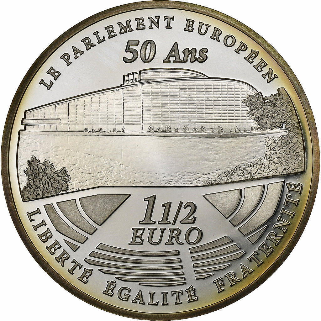 France, 1-1/2 Euro, Le Parlement Européen, 2008, Proof, MS(65-70), Silver