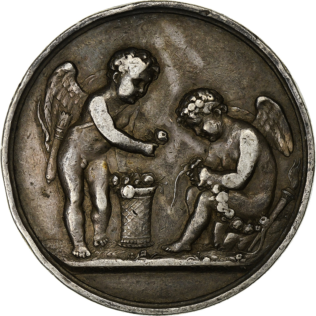 Francia, medalla, Naissance, Angelots, 1810, Plata, Denon / Andrieu, BC+