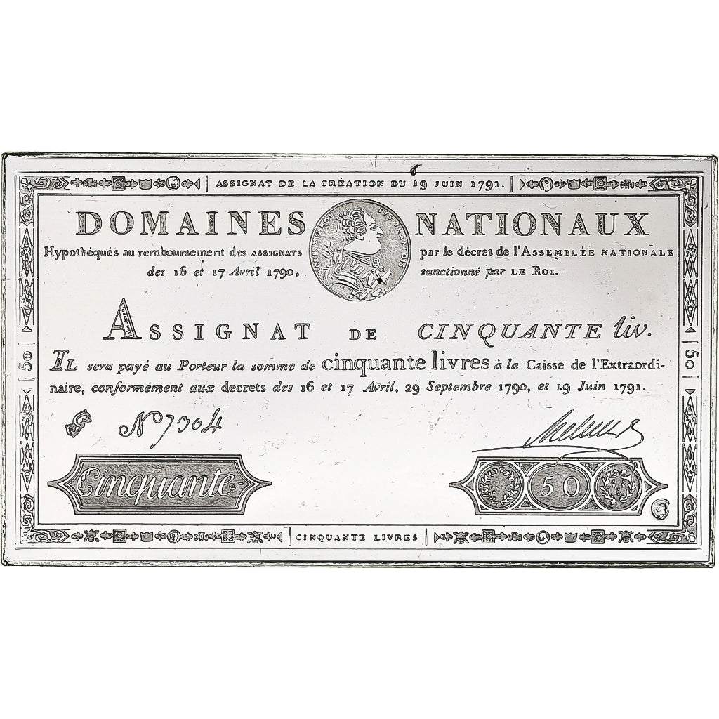 France, Timbre, Domaines Nationaux, Assignat de Cinquante Livres, Silver, MS(63)