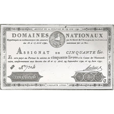 France, Timbre, Domaines Nationaux, Assignat de Cinquante Livres, Silver, MS(63)