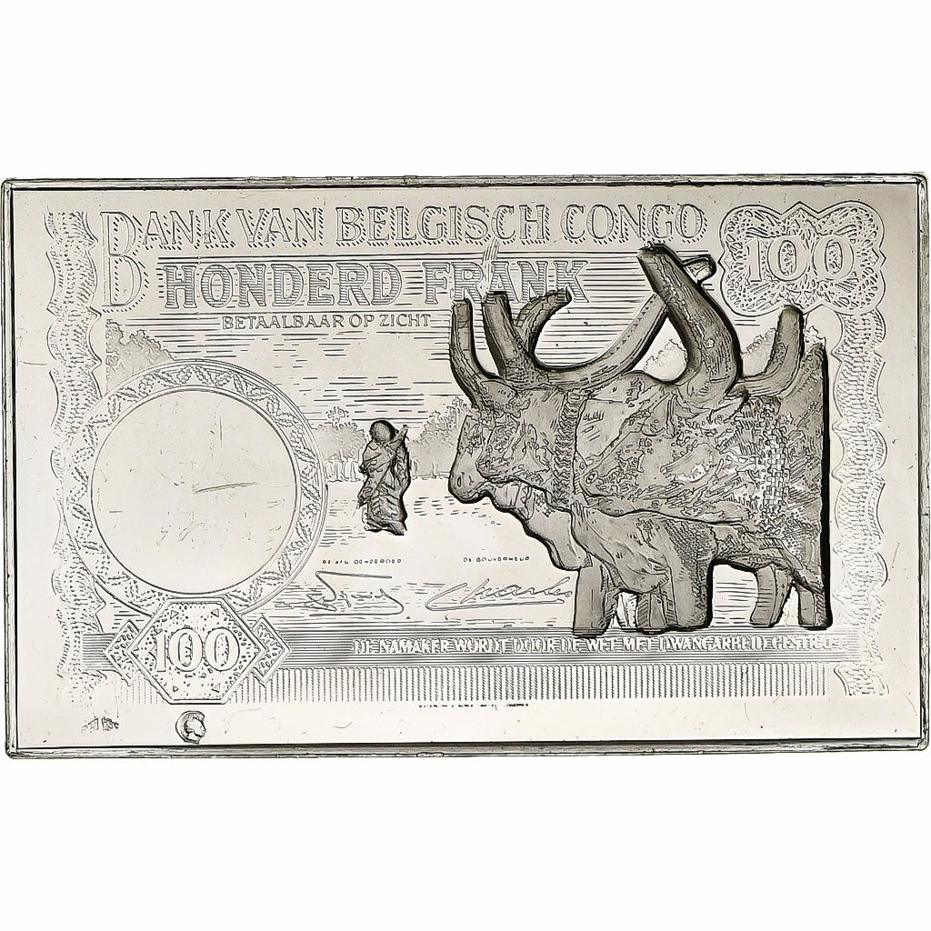 Francia, Timbre, Bank von Belgisch Congo, Honderd Frank, Plata, SC