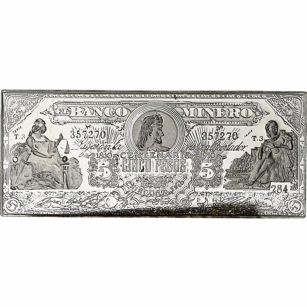 France, Timbre, Banco Minero, Cinco Pesos, Silver, MS(63)