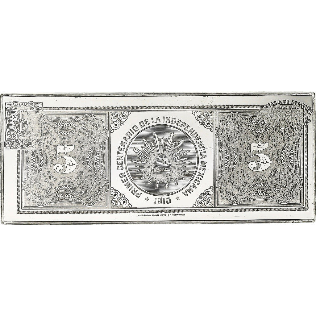 France, Timbre, Banco Minero, Cinco Pesos, Silver, MS(63)