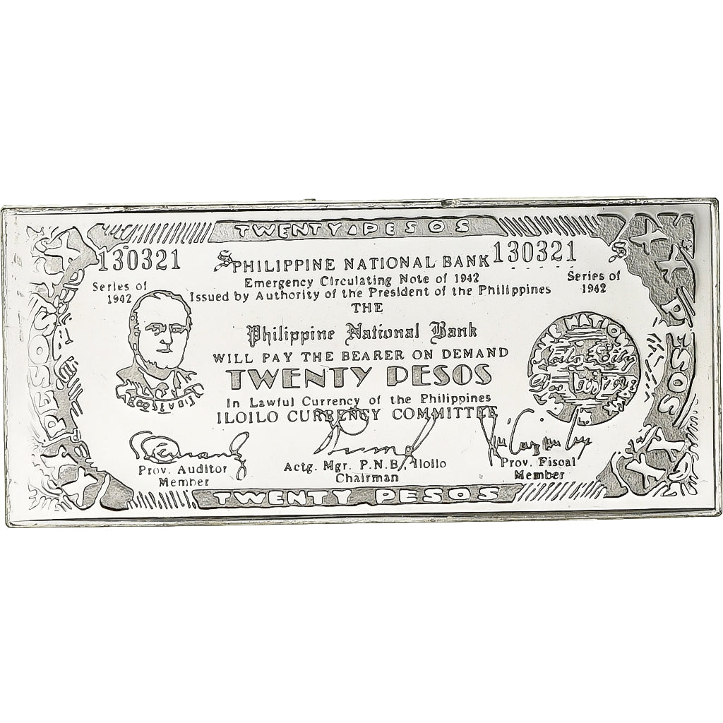 France, Timbre, Philippine National Bank, Twenty Pesos, Silver, MS(63)