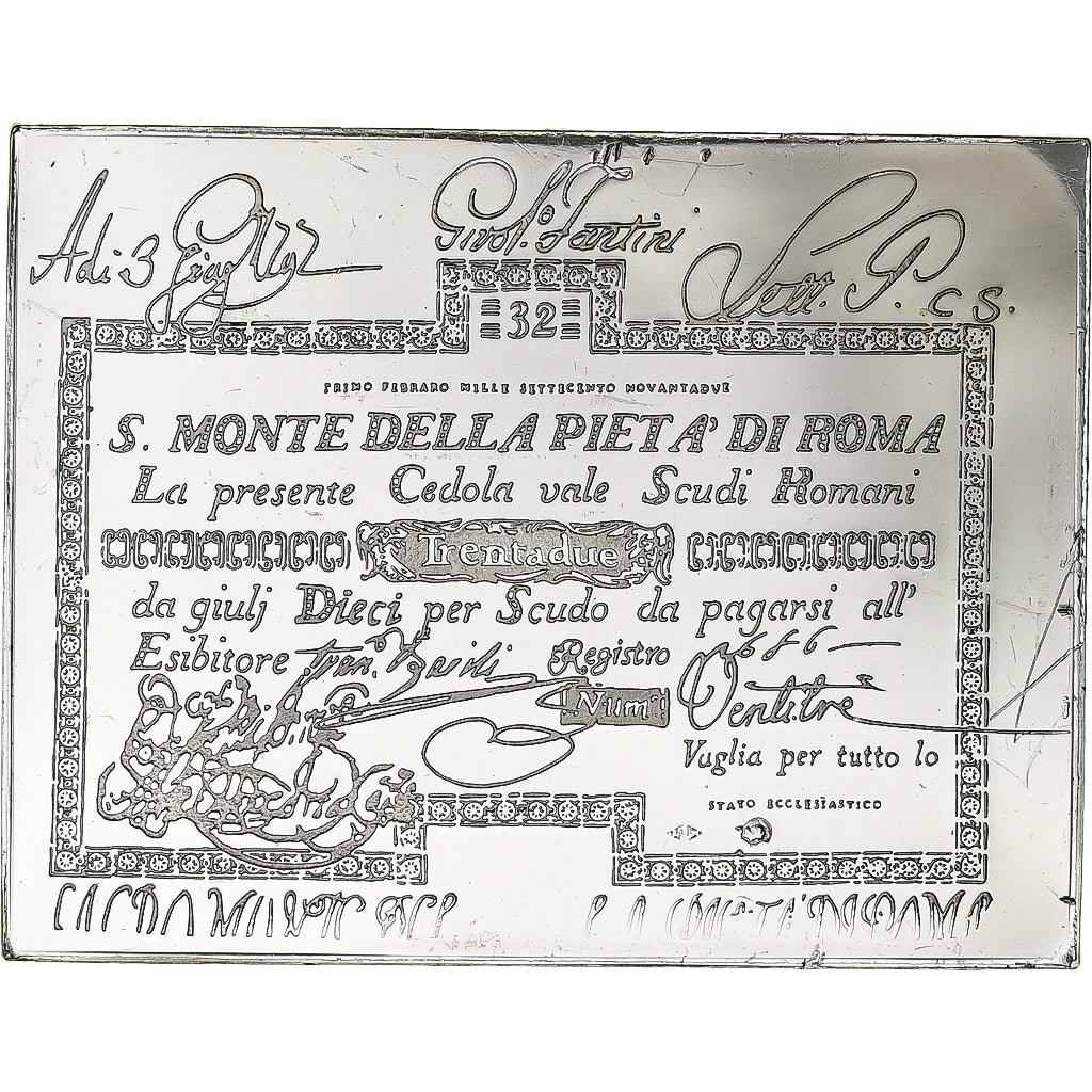 France, Timbre, Monte della Pieta di Roma, 32 Trendadue, Silver, MS(63)