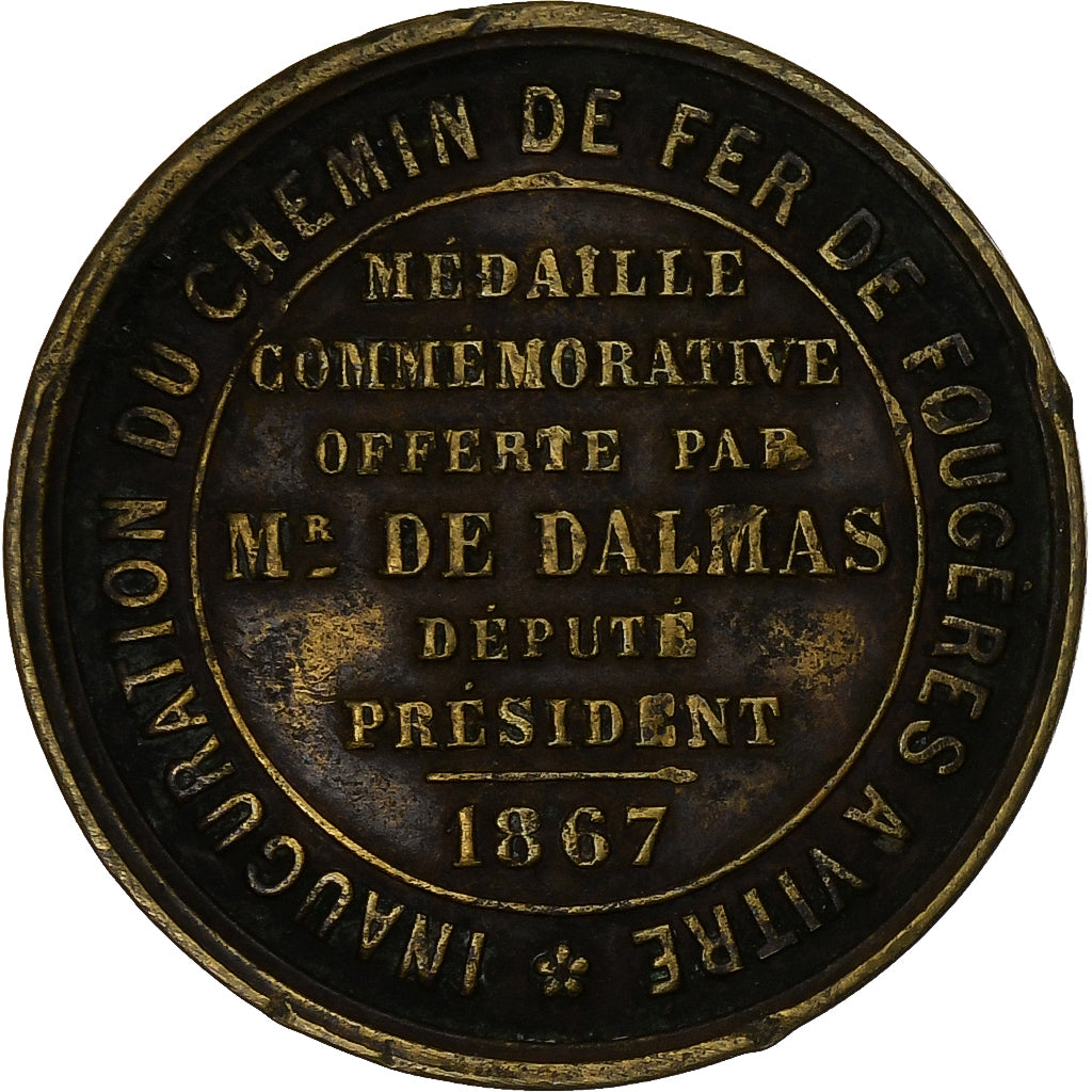 France, Médaille, Inauguration du Chemin de Fer de Fougères à Vitré, 1867