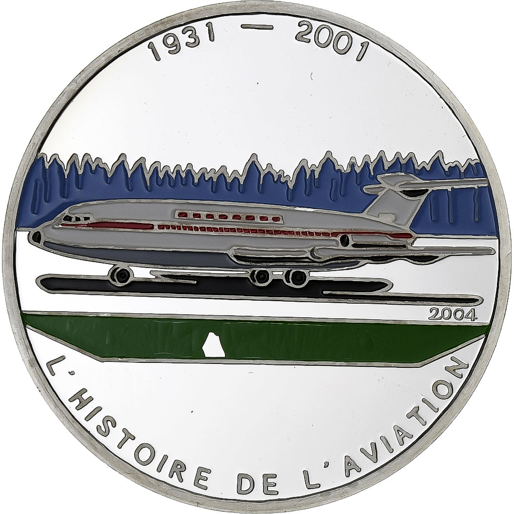 Congo Republic, 1000 Francs, Histoire de l'Aviation, 2001, Silver, MS(65-70)