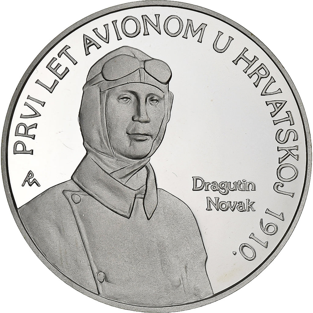 Croatia, 150 Kuna, 2010, Prvi Let Avionom u Hrvatskoj, Silver, MS(65-70)