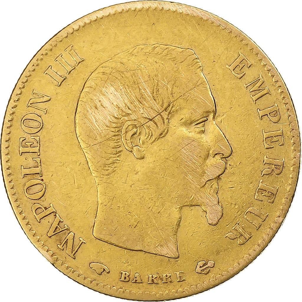 França, 10 Francs, Napoléon III, 1858, Paris, Dourado, VF(20-25)