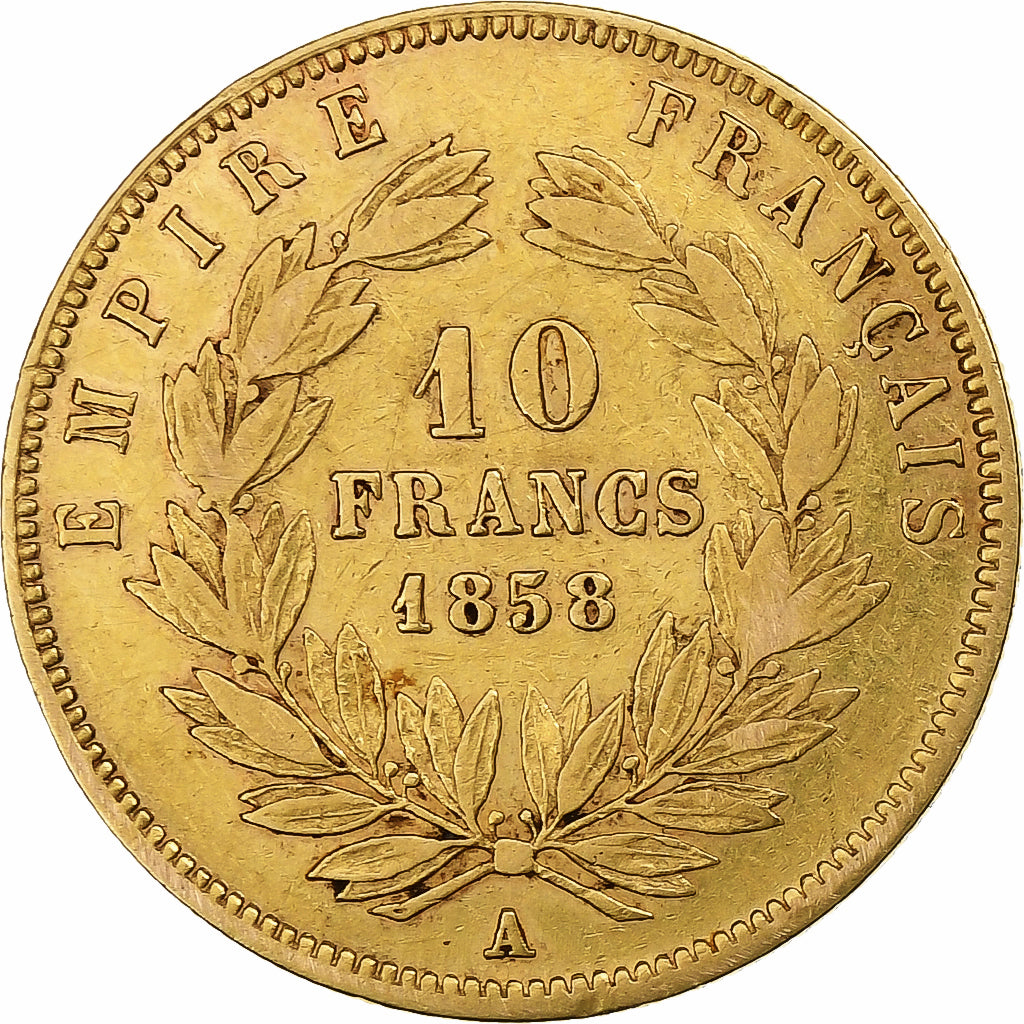 França, 10 Francs, Napoléon III, 1858, Paris, Dourado, VF(20-25)