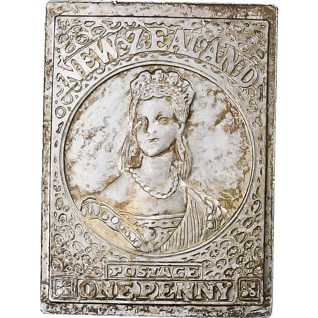 France, Timbre, New-Zealand, Postage One Penny, Argent, SUP