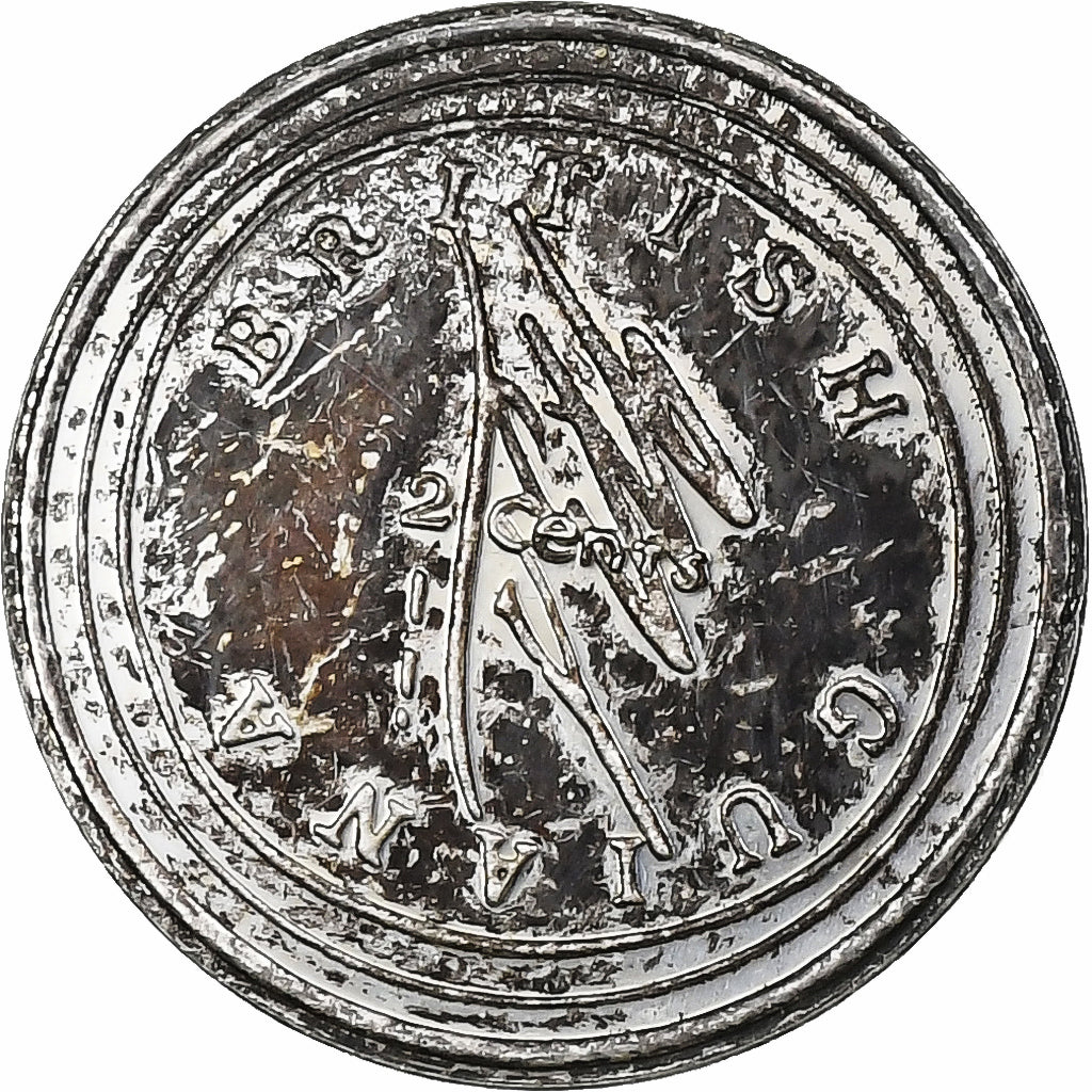 France, Timbre, British Guiana, 2 Jau Cents, Silver, AU(55-58)