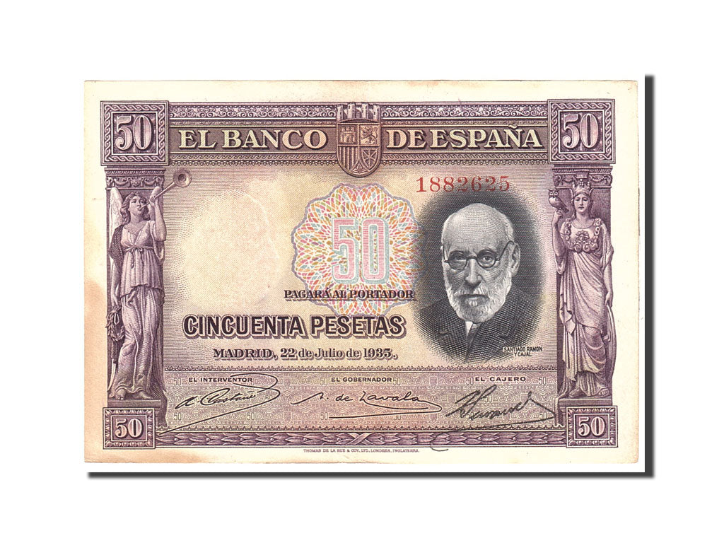 Banknote, Spain, 50 Pesetas, 1935, 1935-07-22, KM:88, AU(50-53)