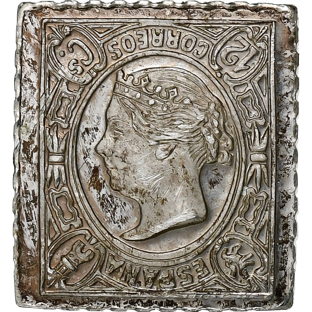 France, Timbre, Espana, 12 Correos, Argent, SUP