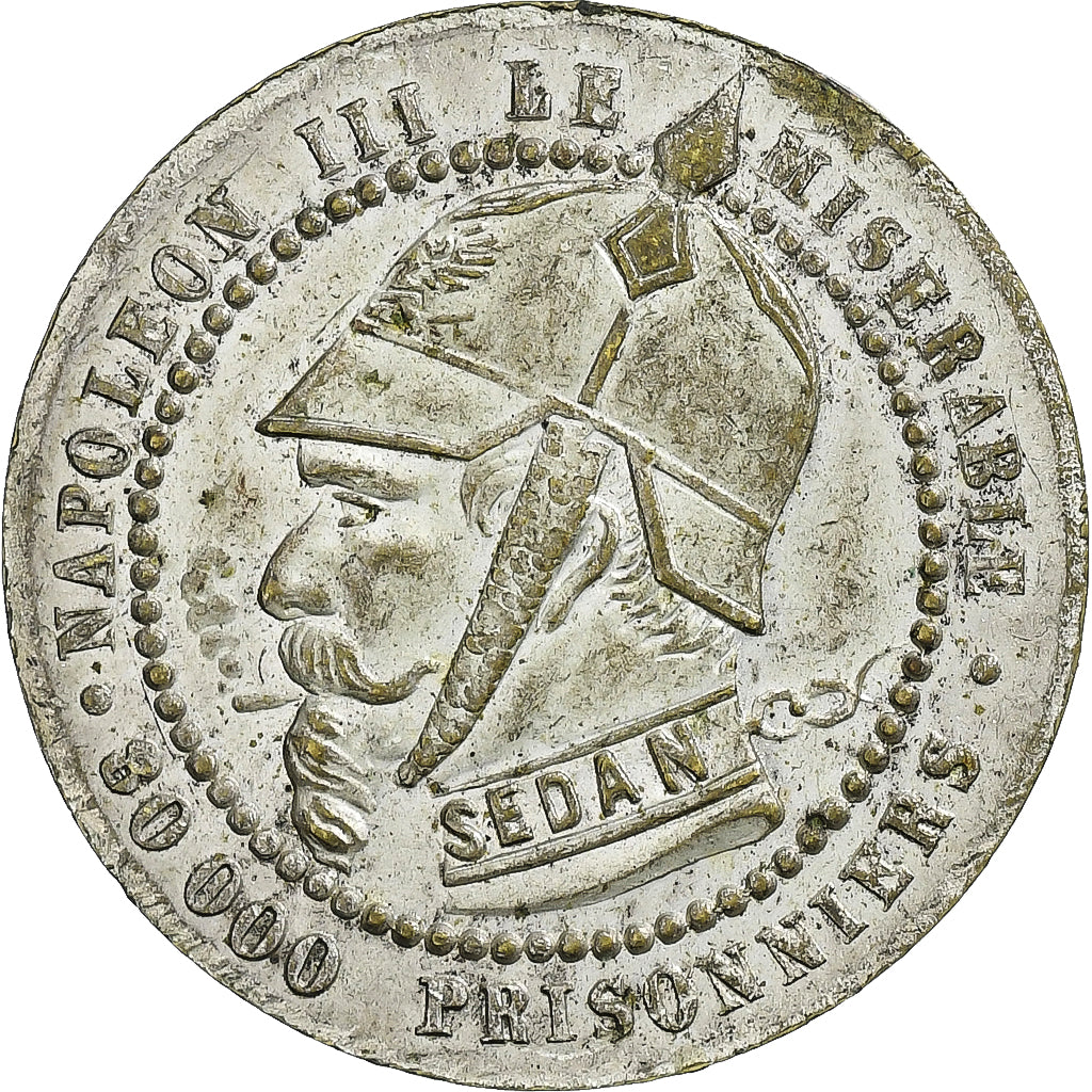 France, Monnaie satirique, Napoléon III, 1870, Silvered Brass, Bataille de