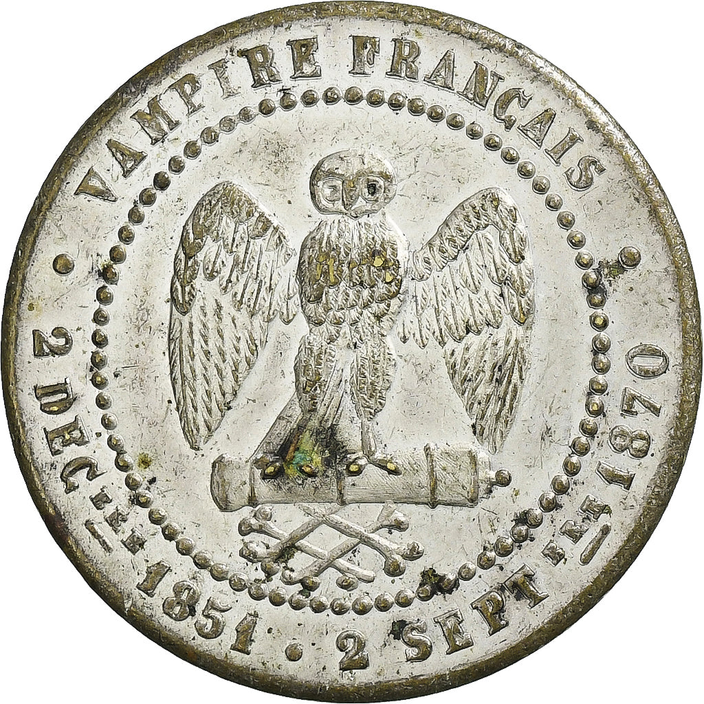 France, Monnaie satirique, Napoléon III, 1870, Silvered Brass, Bataille de