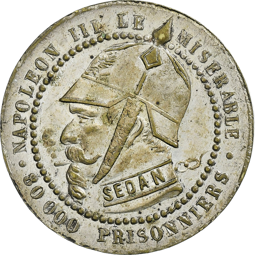 France, Monnaie satirique, Napoléon III, 1870, Silvered Brass, Bataille de