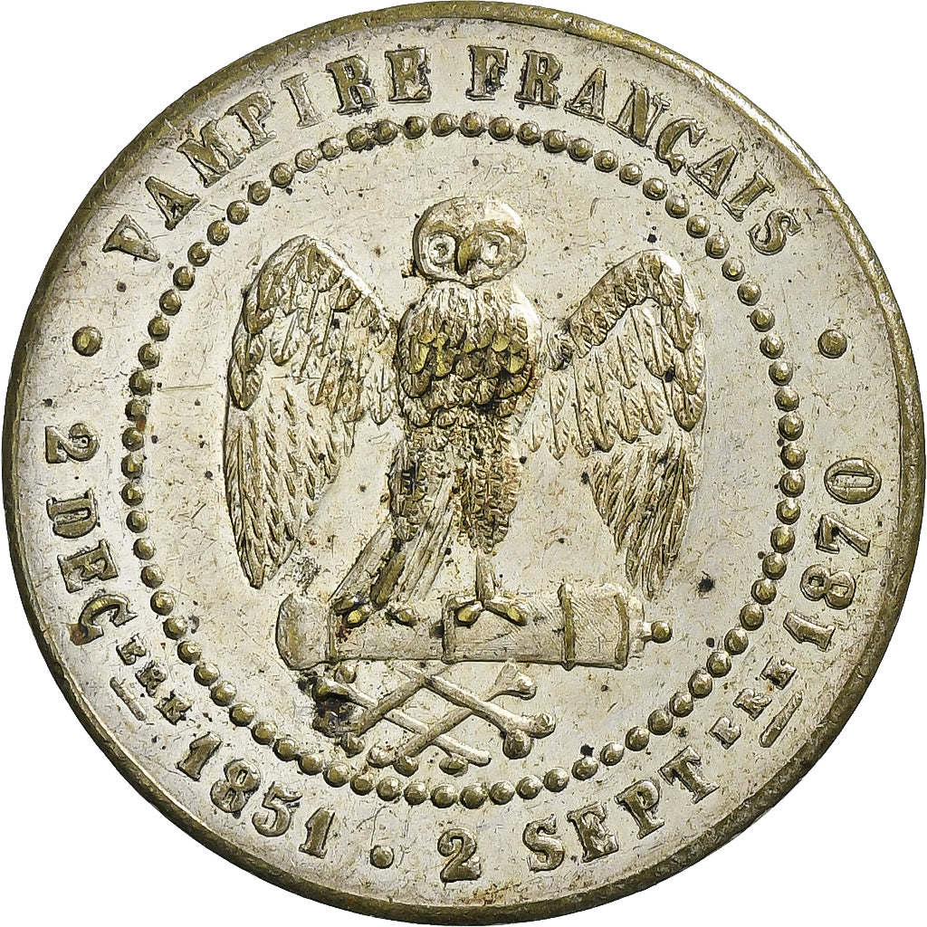France, Monnaie satirique, Napoléon III, 1870, Silvered Brass, Bataille de