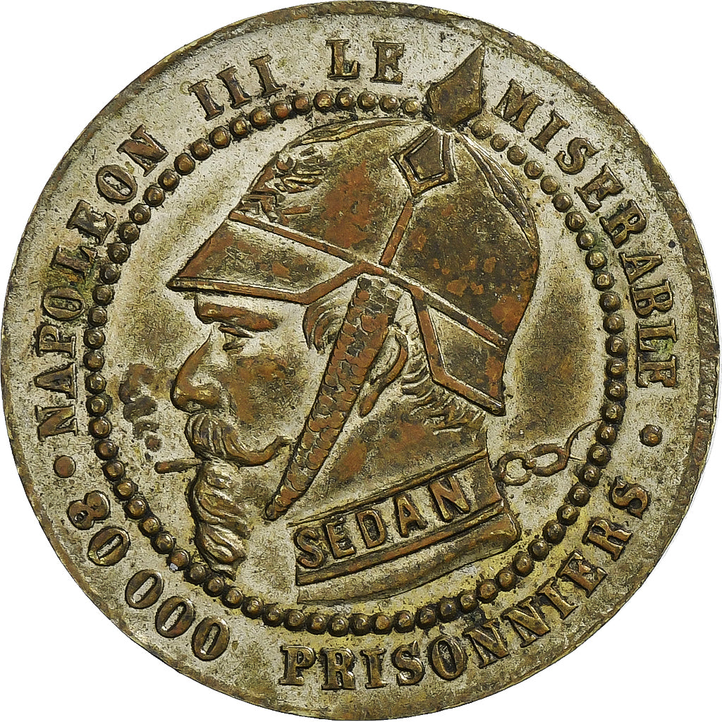 Francia, Monnaie satirique, Napoléon III, 1870, Silvered Brass, Bataille de