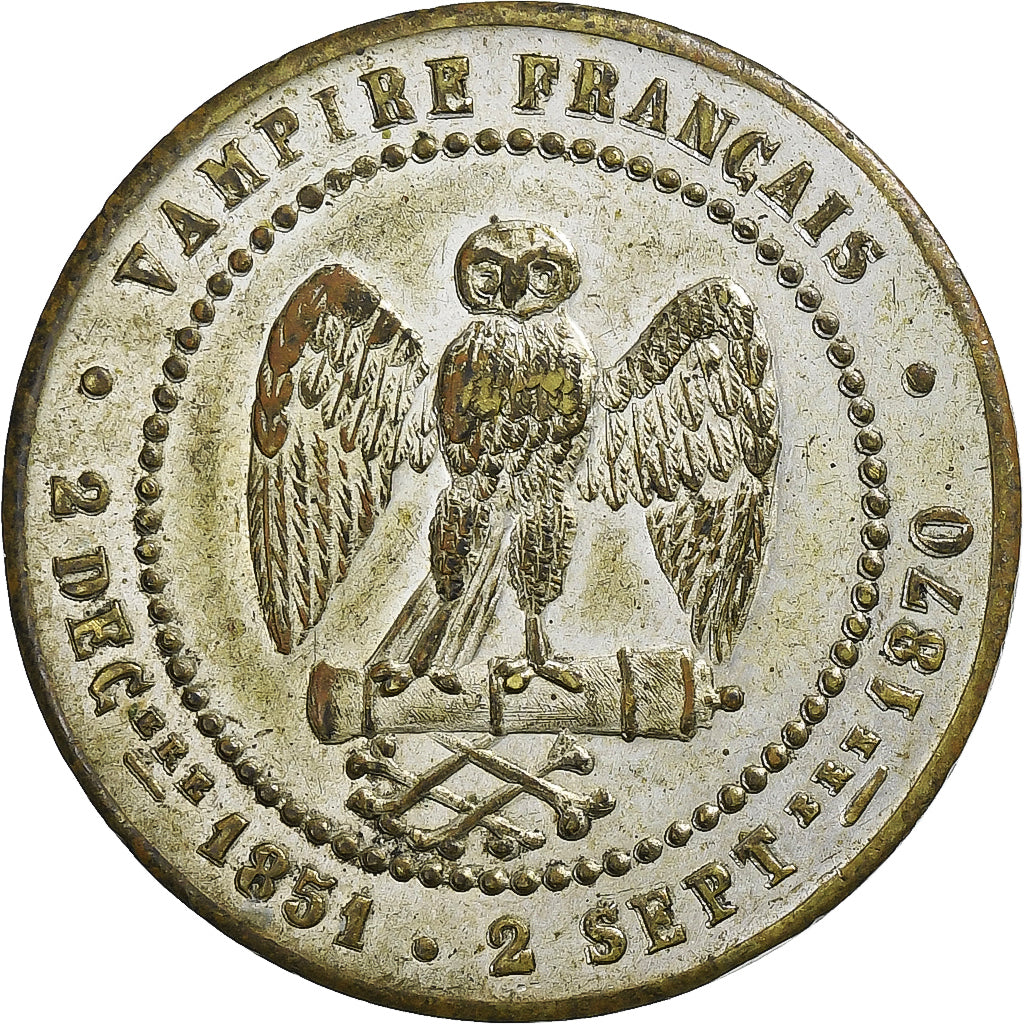 Francia, Monnaie satirique, Napoléon III, 1870, Silvered Brass, Bataille de