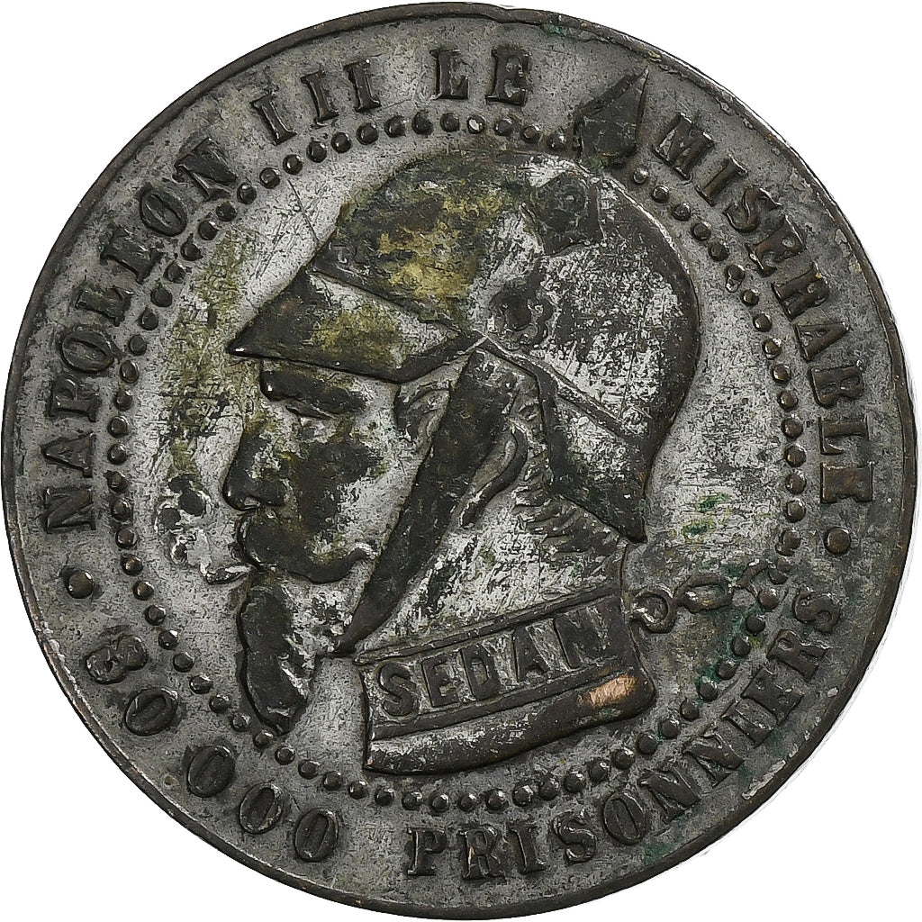France, Monnaie satirique, Napoléon III, 1870, Silvered bronze, Bataille de