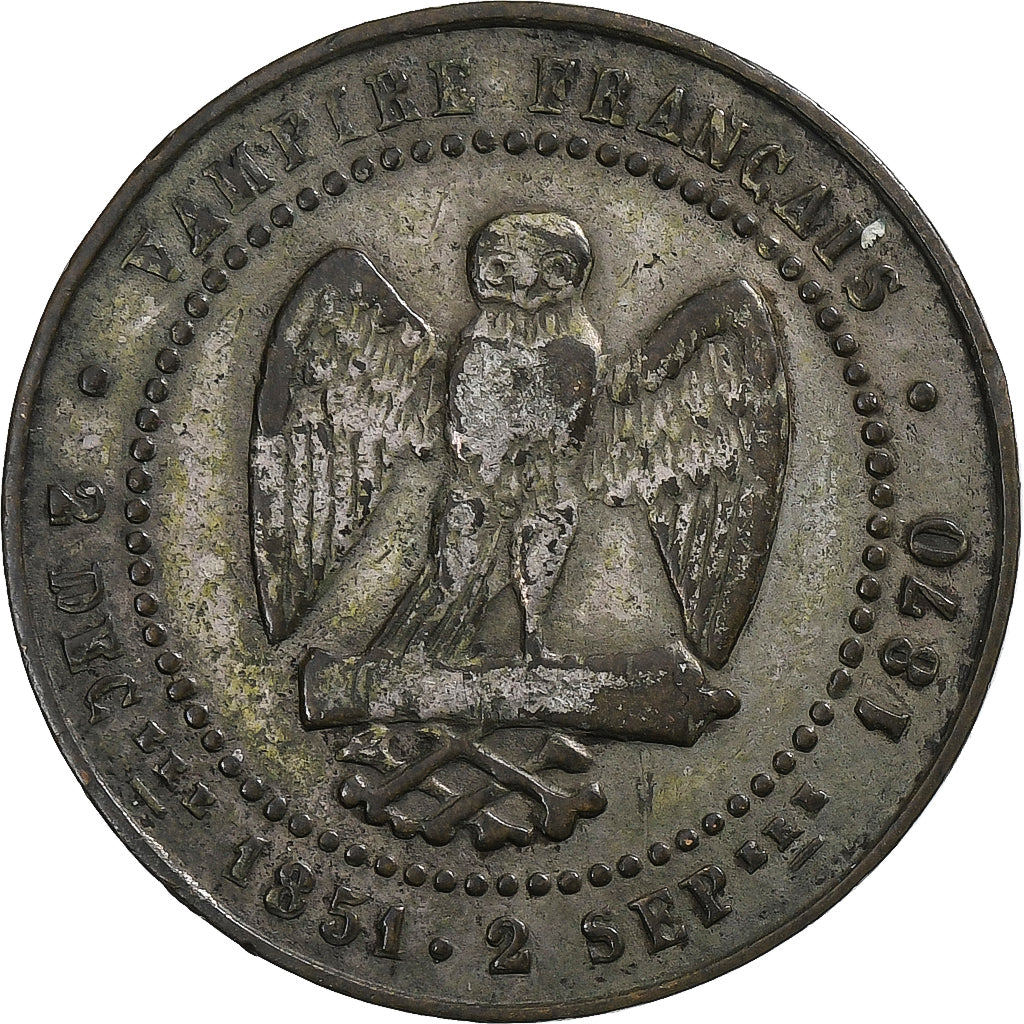 France, Monnaie satirique, Napoléon III, 1870, Silvered bronze, Bataille de