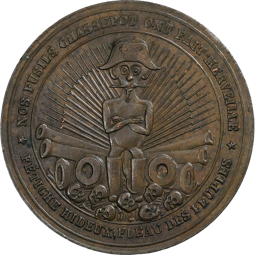 França, Napoleon III, 5 Centimes, Fusil Chassepot, 1868, Satírica, Bronze
