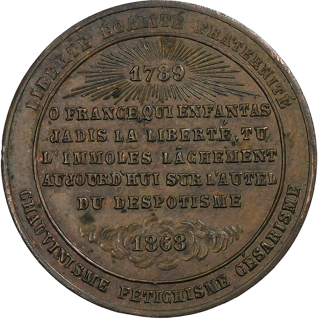 França, Napoleon III, 5 Centimes, Fusil Chassepot, 1868, Satírica, Bronze