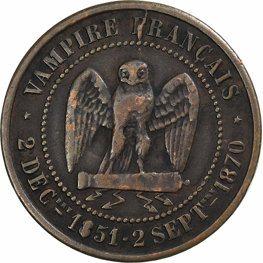 Frankrijk, Napoleon III, Module de 5 Centimes, 1870, Paris, Satirique, Bronzen