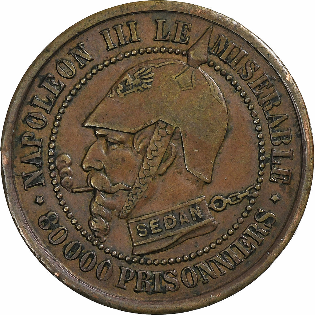 Francja, Napoleon III, Module de 5 Centimes, 1870, Paris, Satyryczne, Brązowy