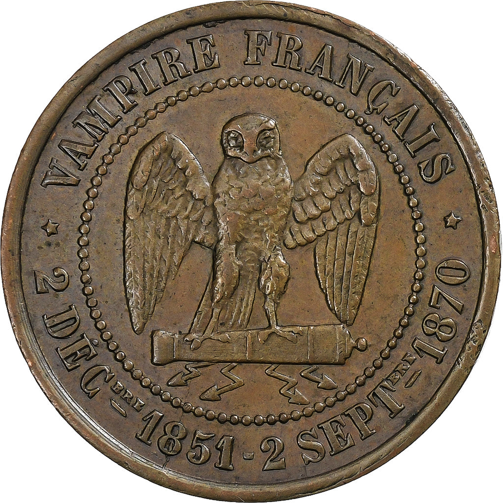 France, Napoleon III, Module de 5 Centimes, 1870, Paris, Satirique, Bronze