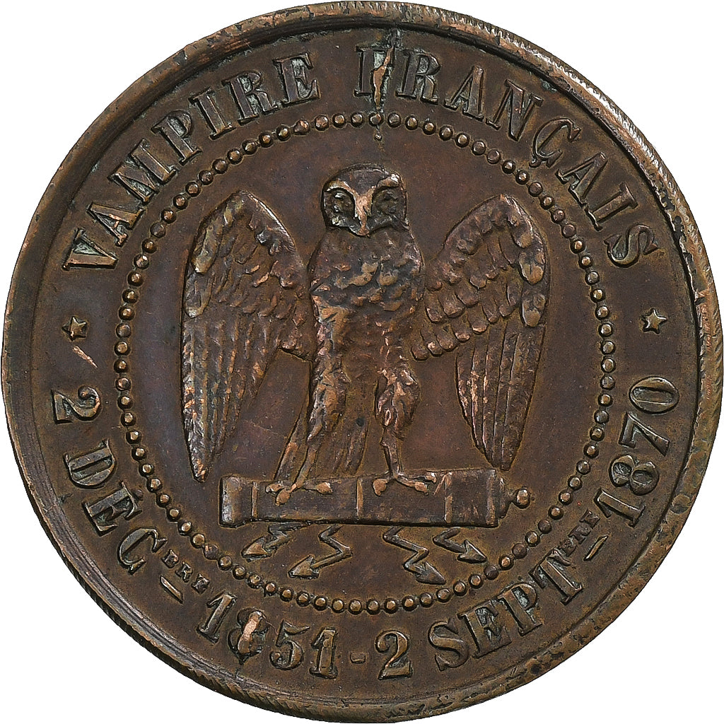 France, Napoleon III, Module de 5 Centimes, 1870, Paris, Satirique, Bronze