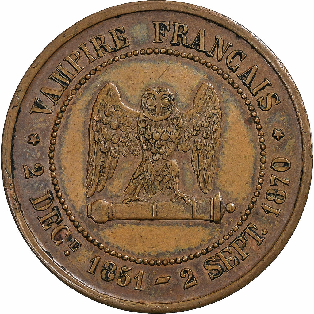 France, Napoleon III, 5 Centimes, 1870, Paris, Satirique, Bronze, AU(50-53)